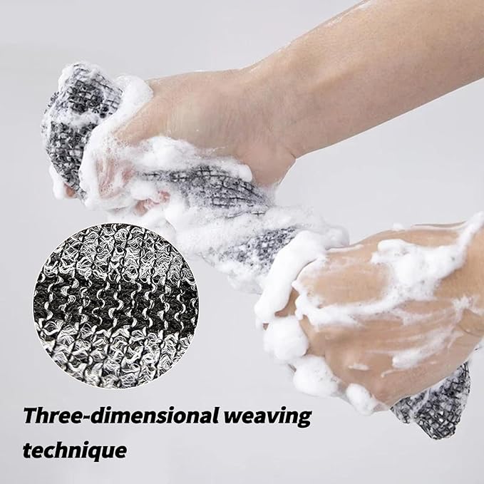 BLISSAL Exfoliating Shower Towel 47", Advanced Exfoliating Microfiber Towel, Premium Scrub Bathroom Towel Set for Smooth Skin, Quick Drying Durable and Gentle for Sensitive Skin (Black+Pink)