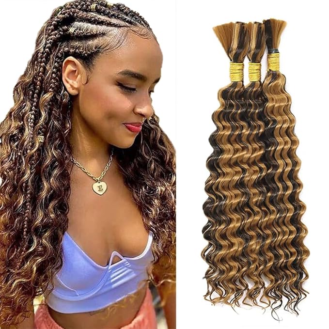 Freiuoke Honey Blonde Braiding Hair 22 22 22 Inch P4/27 Brown Deep Wave 3 Bundles 150g Highlight Blonde Human Braiding Hair Extensions