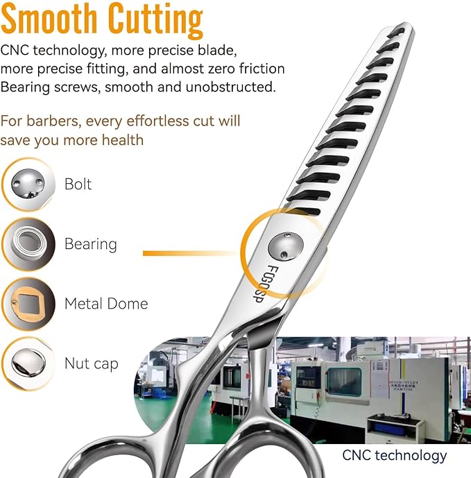 Left Handed Hair Thinning Scissors 6” Professional Barber Scissor Japan VG10 CNC Ultra-Precise Cuts Sharp Blades 12 Teeth Thinner Hair Shears for Women & Men with Thick Hair 40% Thinning Rate