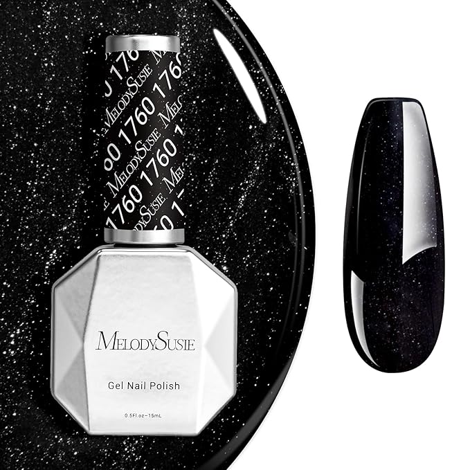MelodySusie Black Gel Nail Polish, 0.5fl oz Nails Soak Off UV LED Black Shimmer Gel Polish Gift for Women Nail Art Manicure Salon DIY Nail Design Decoration at Home-1760