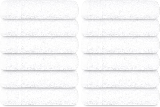 Tens Towels Pack of 12 Washcloths, 12 x 12 Inches, Lighter Weight, Quick to Dry, Super Soft & Absorbent, Gentle Face Towels, Hotel Quality, Perfect for Bathroom, Gym, Spa (White, 12 Pack)