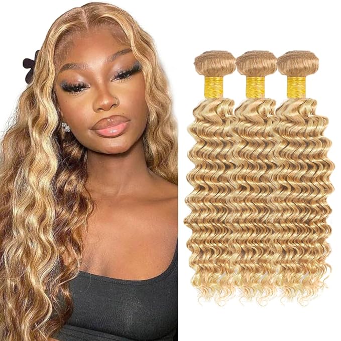 Blonde Bundles Human Hair P27/613 Deep Wave Bundle 16 18 20 inch 613 Wet and Wavy Bundles 27 Color 300g