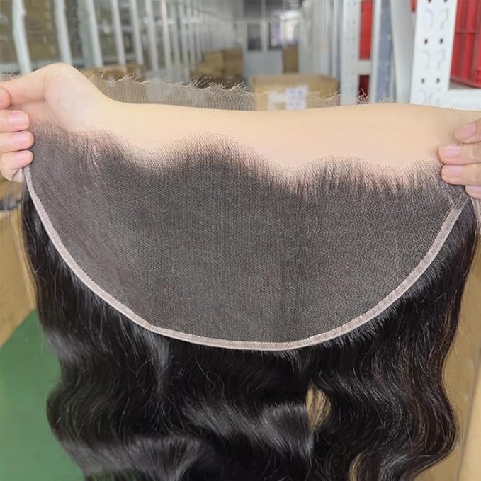 13x6 0.1mm SKINLIKE Ultra Thin Invisible HD Frontal Body Wave Transparent Lace Frontal Closure Melt Into Skin Easily Pre Plucked With Baby Hair 12A Grade Brazilian Human Hair 14 Inch