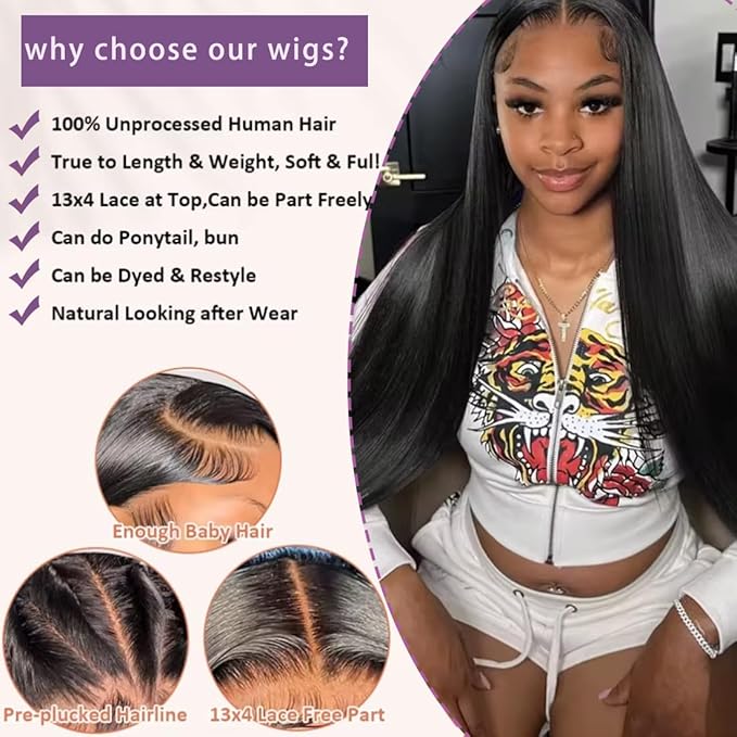 30 Inch Lace Front Wig Human Hair 210 Density 13x6 Straight Wigs with Baby Hair 12A Pre Plucked Brazilian Wig HD Transparent Lace Frontal Wigs for Black Women
