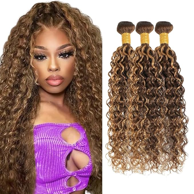 28 30 32 inch Honey Brown Bundles Highlight Human Hair Bundles P427 Water Wave Bundle Human Hair Brown Wet and Wavy Bundle 150g