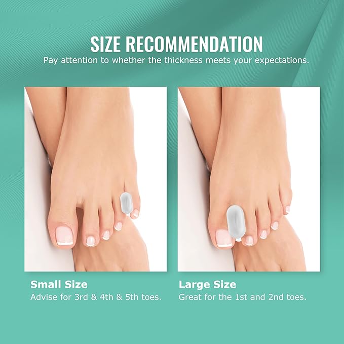Welnove Upgraded Gel Toe Separators – 8-Pack Aloe Vera Extract Infused Silicone Toe Spacers for Straightening Overlapping Toes, Calluses – Bunion Corrector for Men and Women (Multi-Size, Clear)