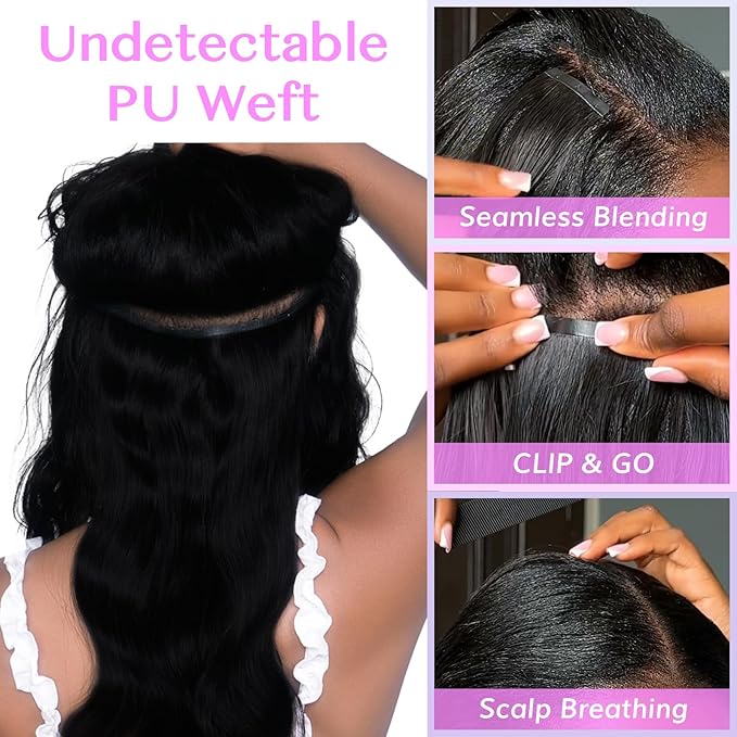 IDN BEAUTY Seamless Clip In Hair Extensions Human Hair Jet Black Real Remy Virgin Human Hair Seamless Clip Ins For Black Women PU Weft Invisible Edge Thick Soft Hair BW 110g 18 Inches
