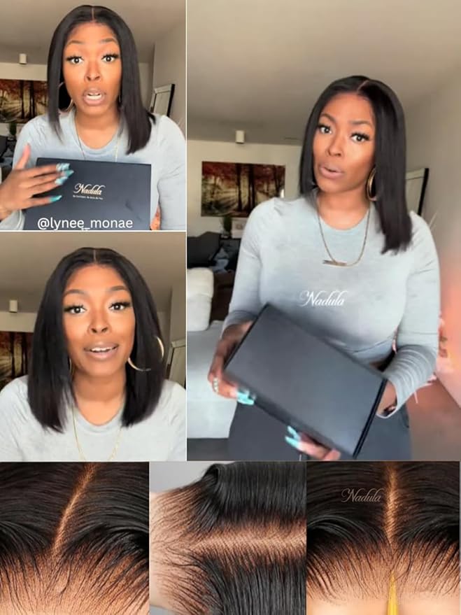 Nadula Bye Bye Knots Yaki Straight Bob Glueless Wig Pre Cut/Plucked/Bleached 7x5 Lace Front Wigs Human Hair Invisible Knots Pre Everything 3S Ready to Go Short Yaki Bob Wigs 150% Density 14inch