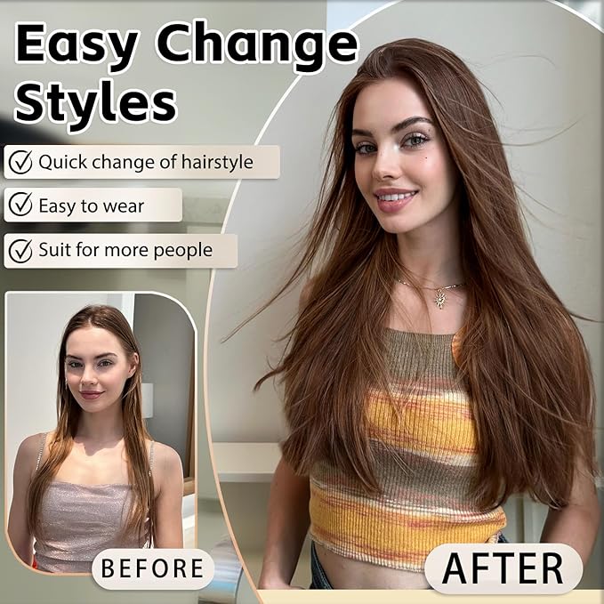 Clip in Hair Extensions Straight 18 Inch Long Invisible Synthetic 5PCS Thick Clips on Hairpieces Heat Resistant Fake Extension for Women Weddings Party Daily Use Golden Copper 6.5 Oz