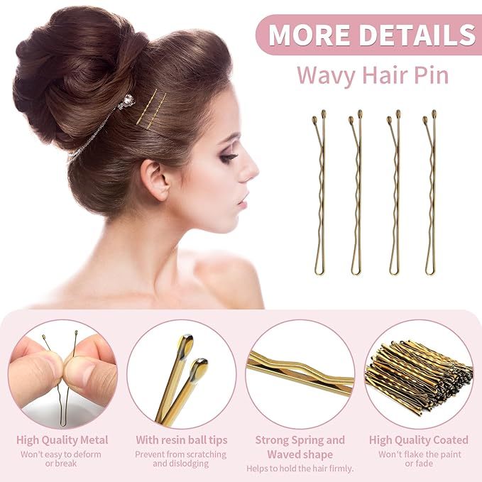 Bobby Pins, Hair Pins 2 Inch 60PCS Crimped Hair Grips for Kids, Girls, and Women, Secure and Easy for All Hair Types, With Ball Tips Design. Hair Accessories for Daily Use (Blonde)