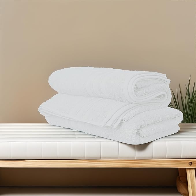 Tens Towels Pack of 4 Soft Bath Towels, 100% Cotton, 27 x 54 Inches, Lightweight & Quick-Dry, Ideal for Daily Bathroom Use, Practical & Comfortable, White