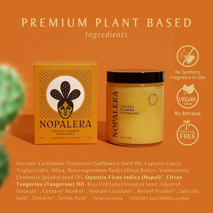 Nopalera Cactus Body Polish – Mandarina | 3-in-1 Clean Beauty Oil Cleanser, Exfoliant & Moisturizer | Brightening Body Scrub with Cactus Oil • Dermatologist-Tested • 8oz