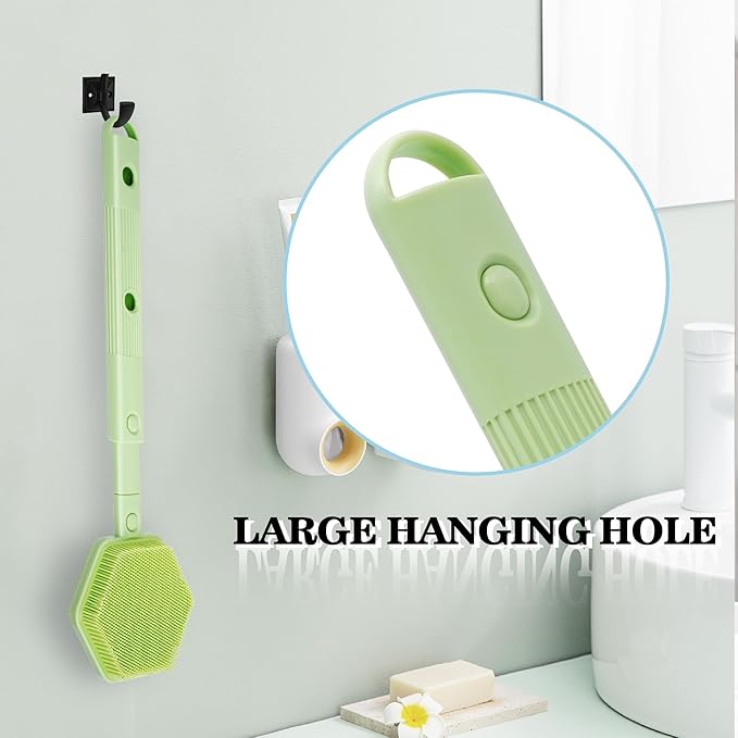 Silicone Back Scrubber for Shower with 21" Extendable Handle-Dual-Sided Long Handle Bath Brush for Exfoliating & Massage–Non-Slip Grip, Gentle&Deep Cleansing Body Brush for Men, Women, Seniors (Green)