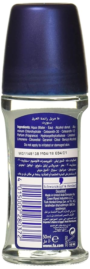 Fa Products Sport Energizing Fresh Roll On Deodorant Antiperspirant, 1.7 Ounce