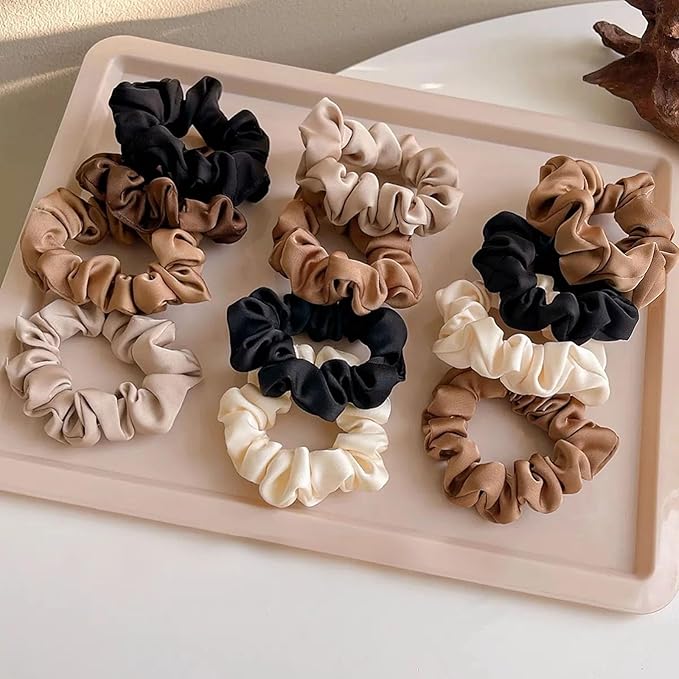 12 Pcs Satin Silk Scrunchies – Soft Hair Ties for Women & Girls, Thick Elastic Ponytail Holders, Hair Bands & Wrist Bracelets, Assorted Colors Scrunchies Hair Ties Silk Satin Scrunchy Hair Accessories