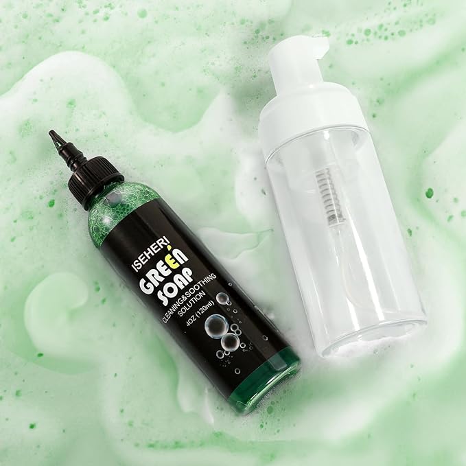 Ultra Concentrated Green Soap Tattoo 4OZ with Foaming Bottle 120ml, Green Soap Tattoo Supplies for Tattoos Piercings, Clean Skin Equipment