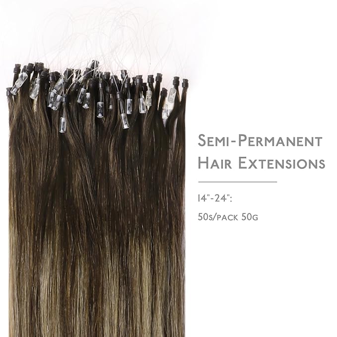 WENNALIFE Microlink Hair Extensions Human Hair, 50g 50s 24 Inch Balayage Chocolate Brown to Caramel Blonde Remy Micro Bead Hair Extensions Real Human Hair Micro Loop Micro Ring Hair Straight Microlink