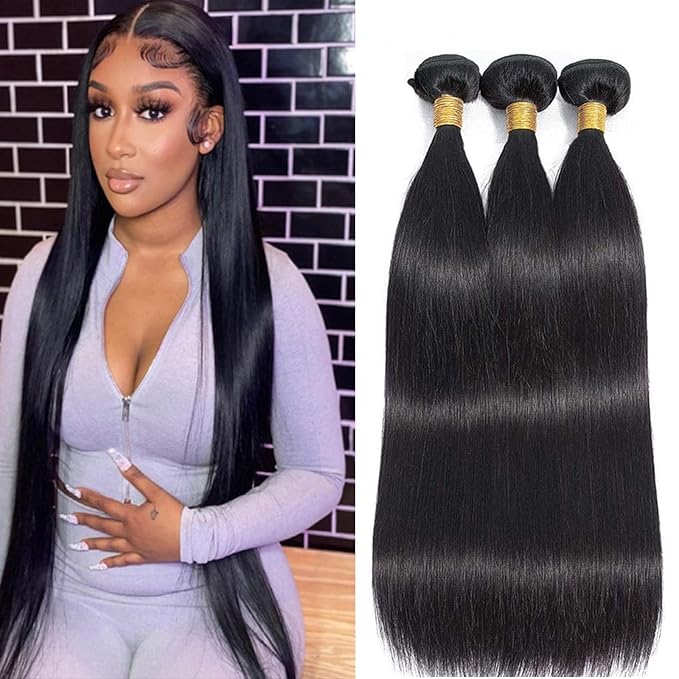 Human Hair Bundles 16 16 16Inch Straight Brazilian Hair 12A Unprocessed Virgin Weave Extensions for Black Women