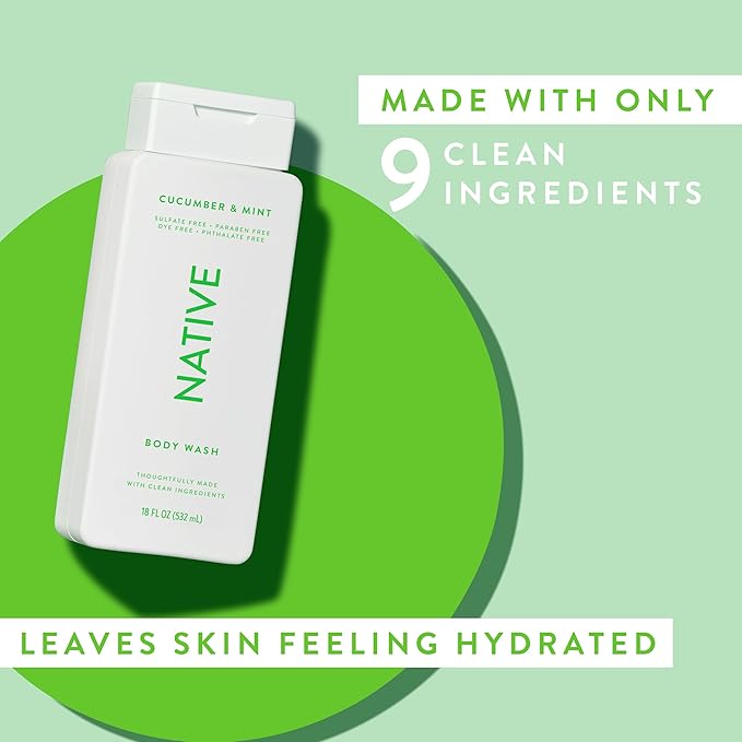 Native Body Wash Contains Naturally Derived Ingredients | For Women & Men, Sulfate, Paraben, & Dye Free Leaving Skin Soft and Hydrated | Cucumber & Mint 18 oz