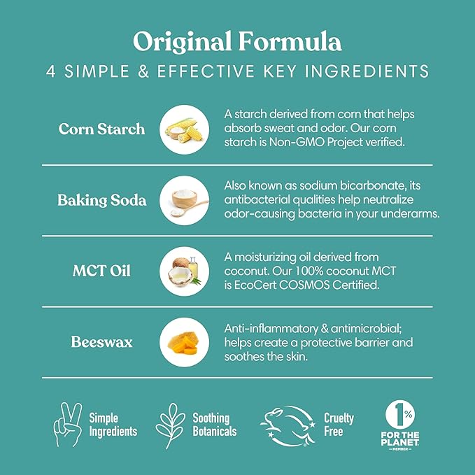 HUMBLE BRANDS Original Formula Aluminum-free Deodorant. Long Lasting Odor Control with Baking Soda and Essential Oils, Bergamot and Ginger, Pack of 3