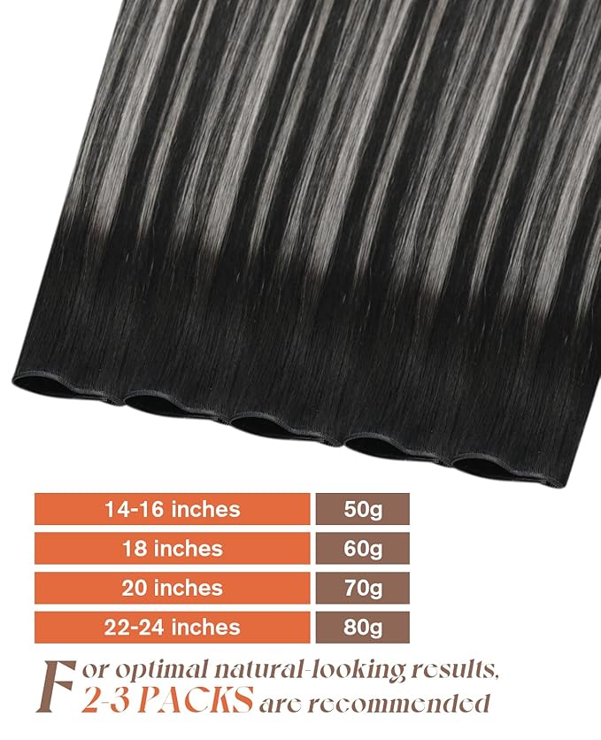 Sunny Hair Genius Weft Hair Extensions Human Hair Bundles Black to Silver Sew in Hair Extensions Straight Hair Extensions Real Human Hair Genius Weft Hand Tied 22 Inch 80G Black Ombre Silver Grey
