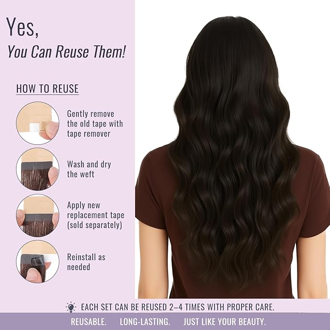 Fshine Tape in Hair Extensions HUman Hair 20 Inch Hair Extensions Real Human Hair Dark Brown Hair Extensions Straight Natural Remy Hair 50g Double Sided Tape in Extensions for Women 20pcs