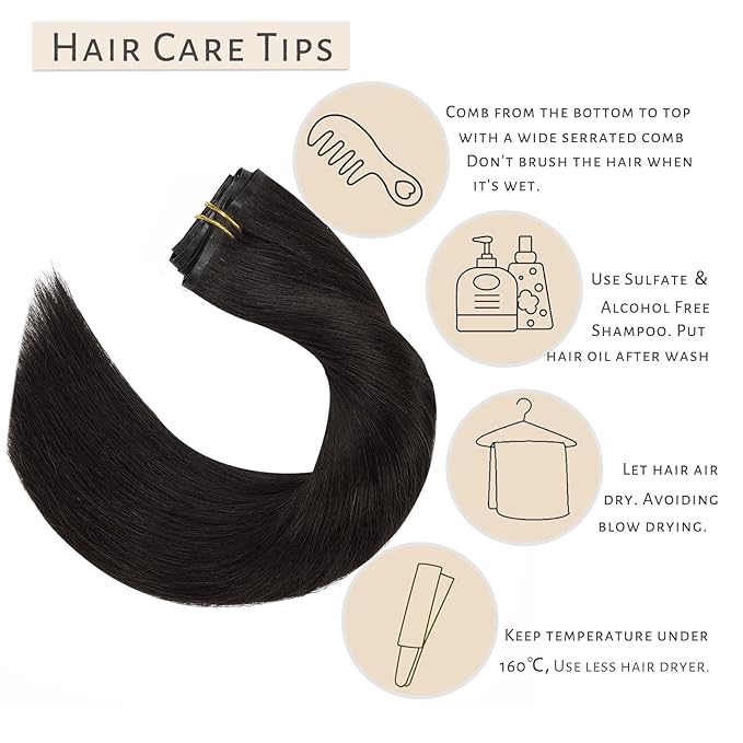 Caliee Hair Extensions Seamless Clip in Human Hair Ultra Thin PU Weft Color 1B Natural Black Clip in Hair Extensions Straight 7Pcs Full Head Clip on Human Hair 110G 20Inch