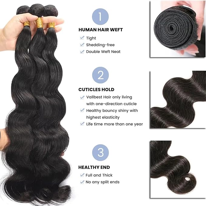 12A Human Hair Bundles 24 24 26 26 Inch Body Wave 100% Unprocessed Hair 3 bundles Deals Extensions Quick Weave Human Hair Natural Black Color