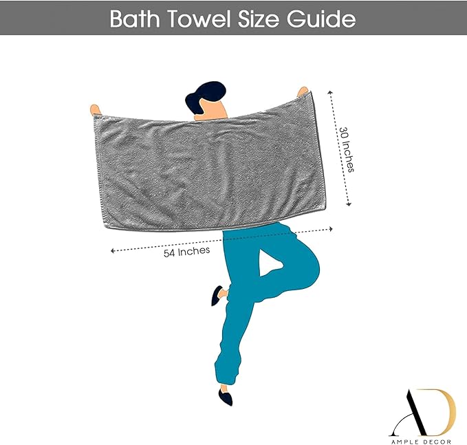 Ample Decor Bath Towels for Bathroom 30 X 54 Inch Soft and Absorbent 100% Cotton 600 GSM- 4pcs Black
