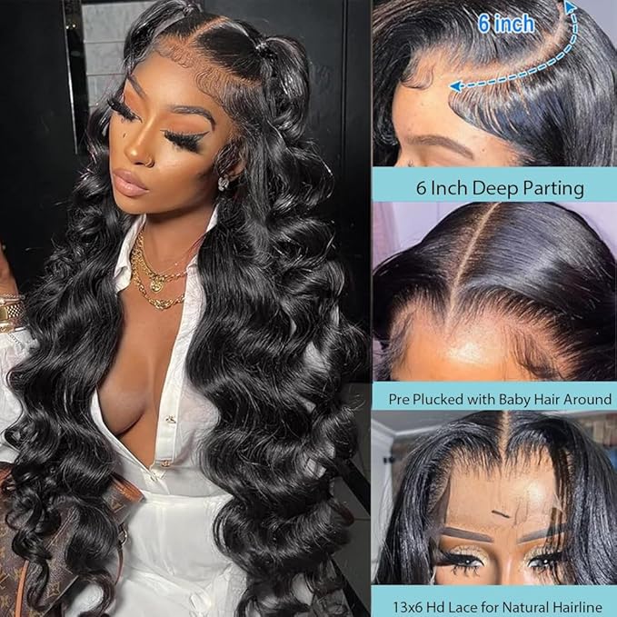 26Inch 13X6 Body Wave Lace Front Wigs Human Hair Pre Plucked 220% Density HD Lace Frontal Wigs Human Hair Wigs for Women