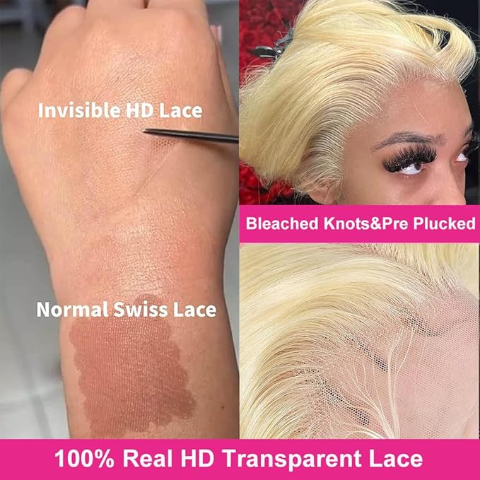 613 13x6 Lace Front Wig Human Hair 250% Density 26 Inch Straight Blonde Lace Front Wigs Human Hair Pre Plucked Glueless 613 HD Transparent Lace Frontal Wigs Human Hair Natural Hairline