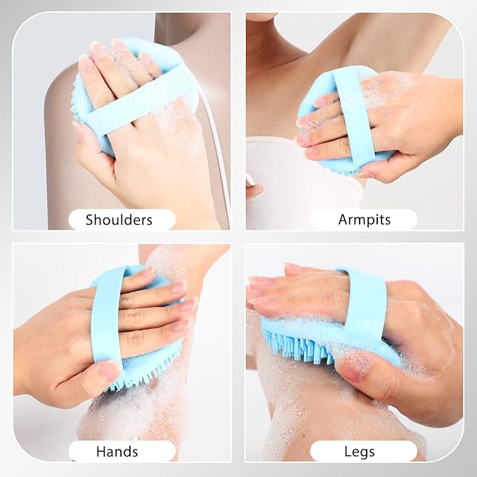 Silicone Body Scrubber, Exfoliating Body Scrubber for Sensitive Skin, Silicone Body Scrubber Shower Brush, Silicone Body Brush for Showering (Blue, 1Pcs)