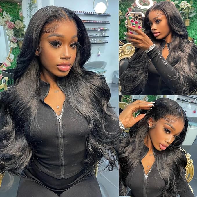 Full 13x4 Lace Front Wigs Human Hair Pre Plucked 180% Density 24Inch Body Wave HD Transparent Lace Frontal Wigs Human Hair 12A Glueless Wigs Human Hair Lace Front Wigs for Black Women with Baby Hair