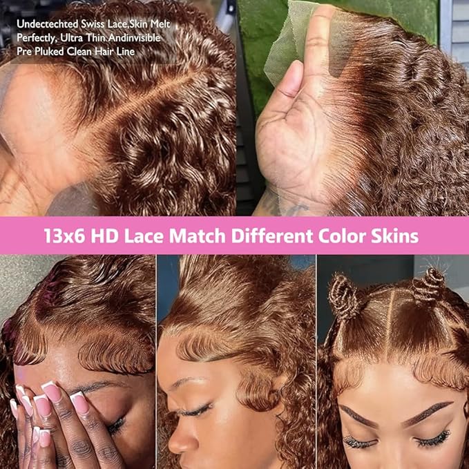 28Inch Chocolate Brown Lace Front Wig Human Hair 200 Density 13x6 HD Deep Wave Lace Front Wigs Human Hair Colored Deep Curly Lace Frontal Wigs Glueless Wig Brown Wig Wigs for Women
