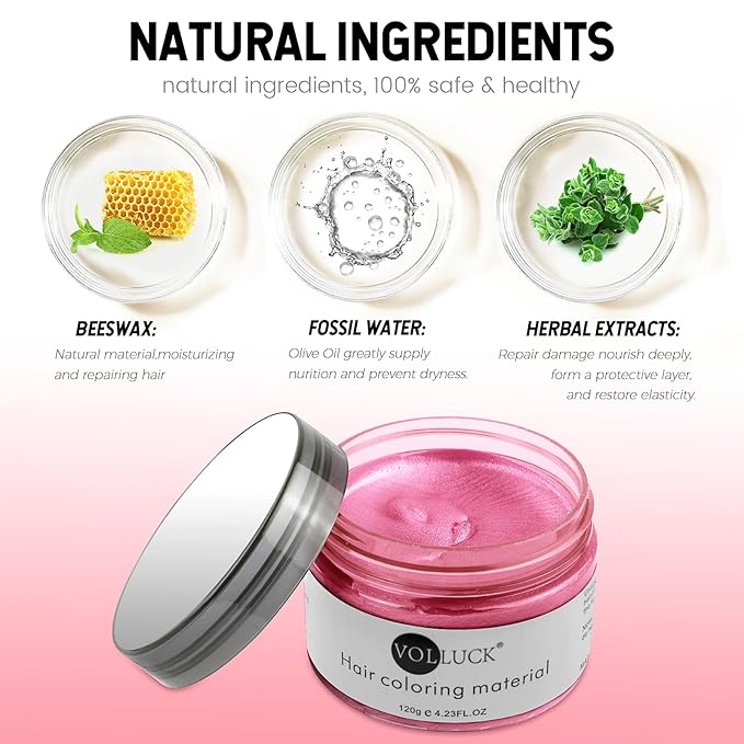 Pink Hair Coloring Wax Temporary Hair Clay Pomades 4.23 oz,Natural Hair Dye Material Disposable Hair Styling Clay Ash for Cosplay,Halloween,Party