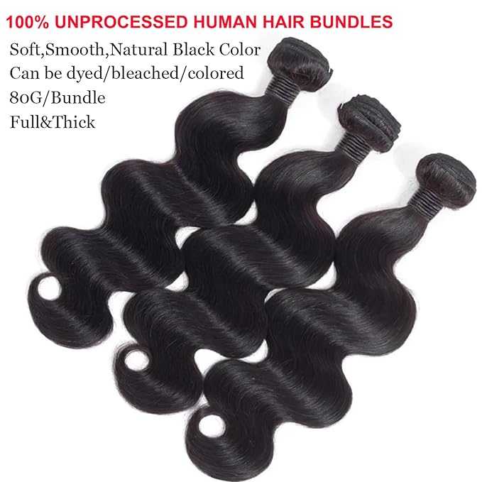 Body Wave Bundles Human Hair 16 16 16 Inch 3 Bundles Human Hair 10A Grade Unprocessed Brazilian Virgin Hair Body Wave 3 Bundles Human Hair Extensions Natural Color