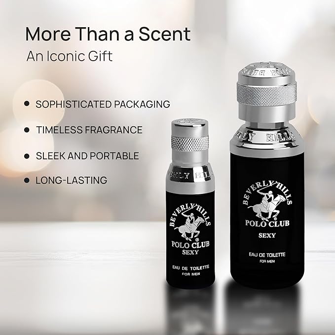 Beverly Hills Polo Club BHPC Men's Eau de Toilette Bonus Pack - Sexy Scent Cologne Gift Set (1.7 oz + 0.5 oz Travel Spray)