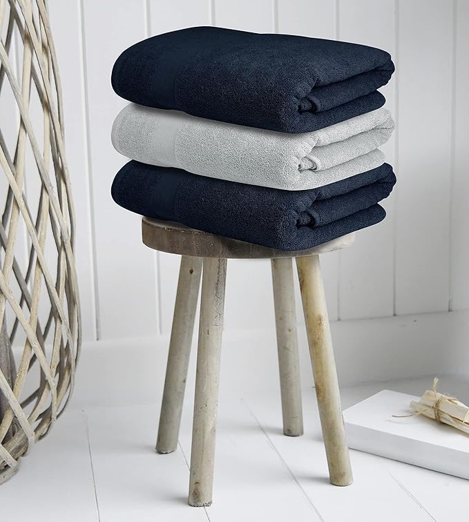 Softolle Luxury Bath Towels Set of 4 (27” x 54”) | Towels for Bathroom | Super Soft | Highly Absorbent Towels for Home, Spa, Gym (Silver Grey-Navy Blue)