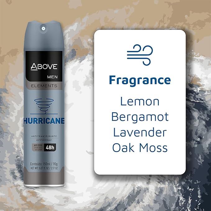 ABOVE 48 Hours Element Antiperspirant Deodorant Spray, Hurricane, 3.17 oz - Deodorant for Men - Lime, Tangerine, Apricot Notes - Dry Spray - No Stains