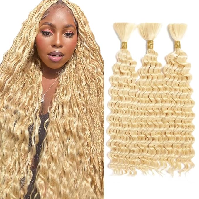 Freiuoke Blonde Braiding Hair 150g 26 26 26 Inch 613 Deep Curly Wave 3 Bundles Bulk Human Hair for Braiding Color 613 Blonde Braiding Hair
