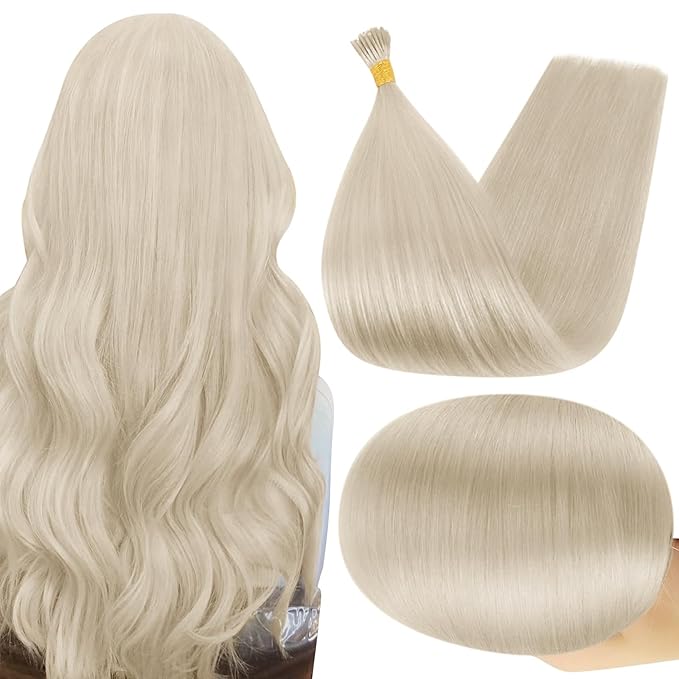 Full Shine I Tip Human Hair Extensions 24 Inch I Tip Hair Extensions Human Hair 40 Grams Color 60 Platinum Blonde Straight Fusion Extensions Remy Hair for Wedding