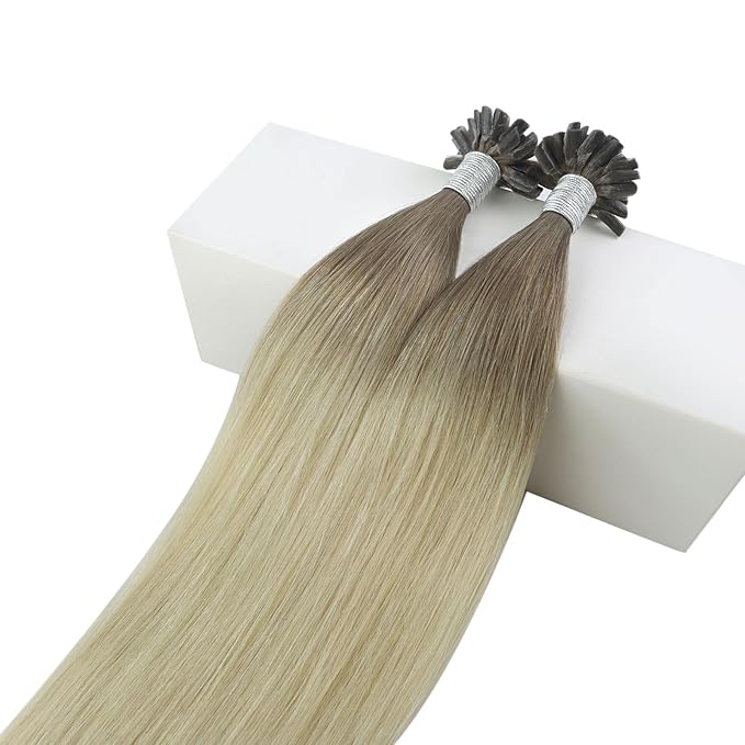 Fshine Tape in Hair Extensions Remy Human Hair, Ombre Ash Brown to Platinum Blonde, 20INCH 50G, Skin Weft Seamless Invisible, Silky Straight with Thick Ends