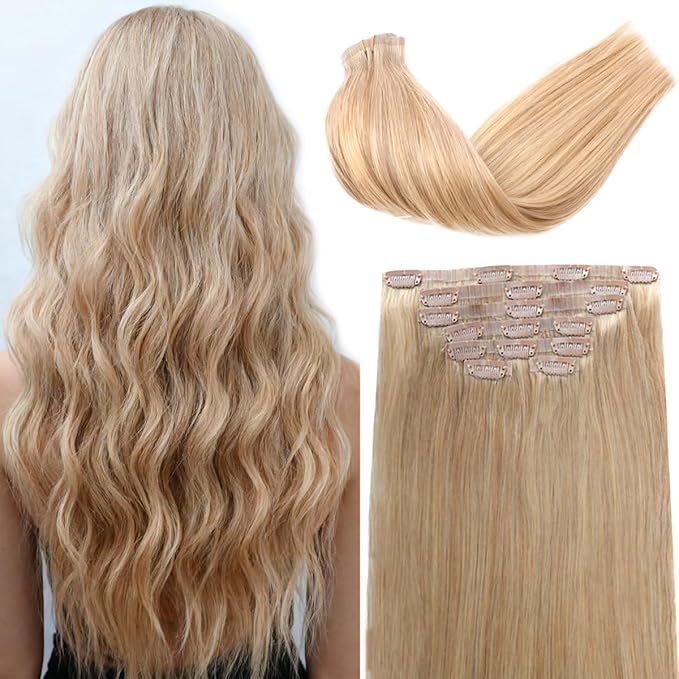 Seamless Clip in Hair Extensions Real Human Hair For Women 125g 20 Inch Light Blonde Invisible PU Skin Weft Remy Human Hair Extensions clip ins 7Pcs 18 Clips