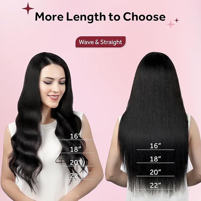 Clip in Hair Extensions Real Human Hair Natural Black Seamless Clip In 100% Remy Hair Extensions PU Skin Weft Add Volume Invisible for Long Straight Hair #1B 20Inch 120G 8PCS