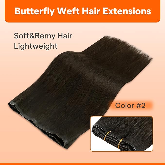 Full Shine Butterfly Weft Hair Extensions Invisible Pu Hole Extensions Remy Hair Color Dark Brown Genius Weft Extensions 24 Inch Hair Extensions For Women 100 Grams