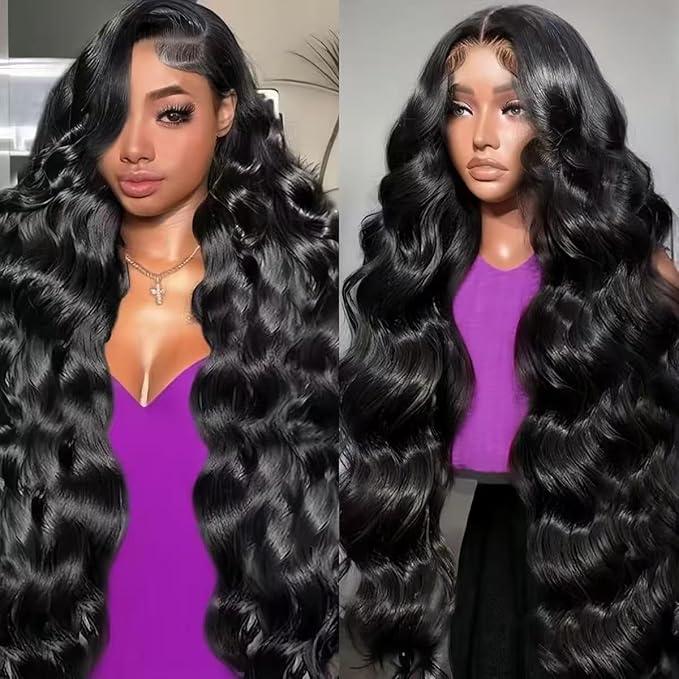 Body Wave Lace Front Wigs Human Hair 200 Density 13x6 HD Lace Frontal Wigs Human Hair Pre Plucked Natural Color 34 Inch