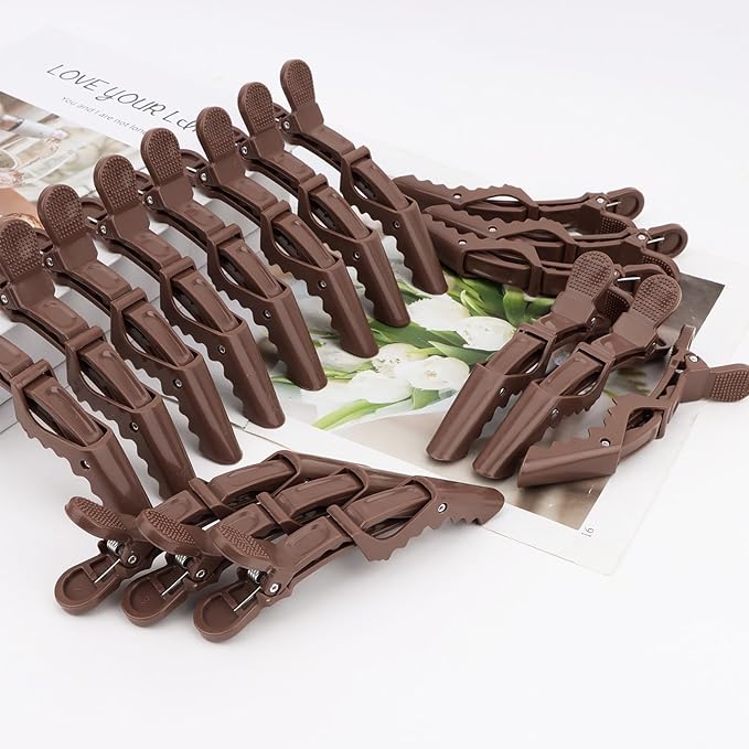 24 Pack Alligator Hair Clips for Styling, Sectioning Crocodile hair Clips Professional Barber Accessories for Salon of Thick Curly Volume Hair (Brown)