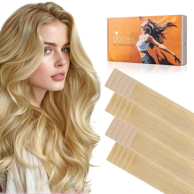 DOORES Invisi Edge Human Hair Extensions Tape in, Drity Blonde Mixed Platinum Blonde 10 Injection Tape-ins with 10 Classic Tape-ins 50g 20 Inch, Injection Tape in Virgin Human Hair