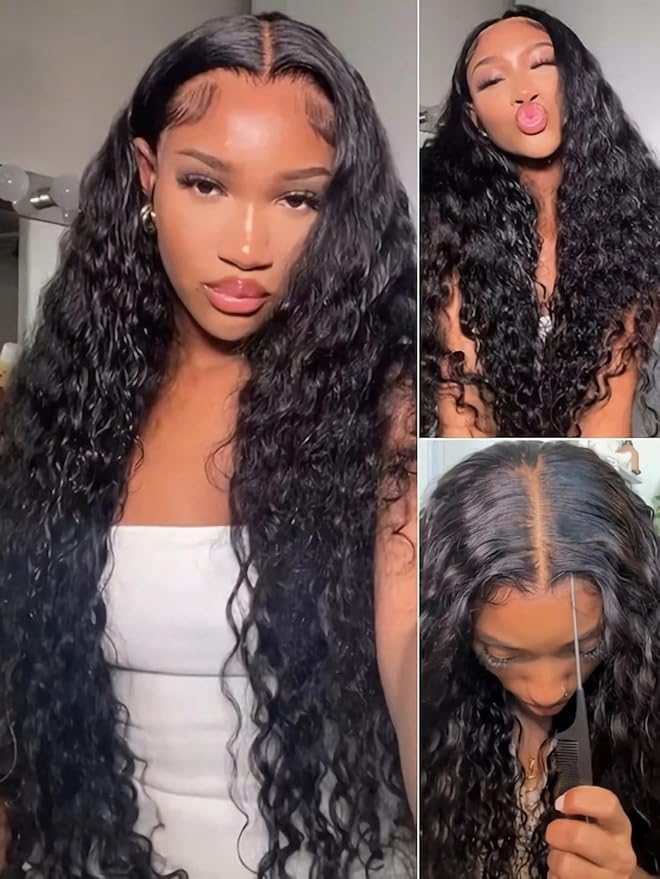 Julia Hair Water Wave Wear and Go Glueless Wig Pre Cut Lace Front Wigs Human Hair Pre Plucked for Beginners Wet and Wavy HD Swiss Lace Closure Wigs 12A Brazilian Hair Natural Color 16 Inch