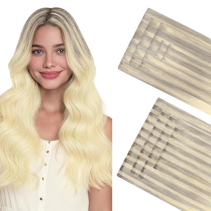 GOO GOO Invisi Edge Clip in Hair Extensions Set, 14inch 130g, 5pcs Injected Seamless PU Clip ins and 4pcs Classical PU Clip ins, Virgin Real Human Hair, #(T17/22) P60